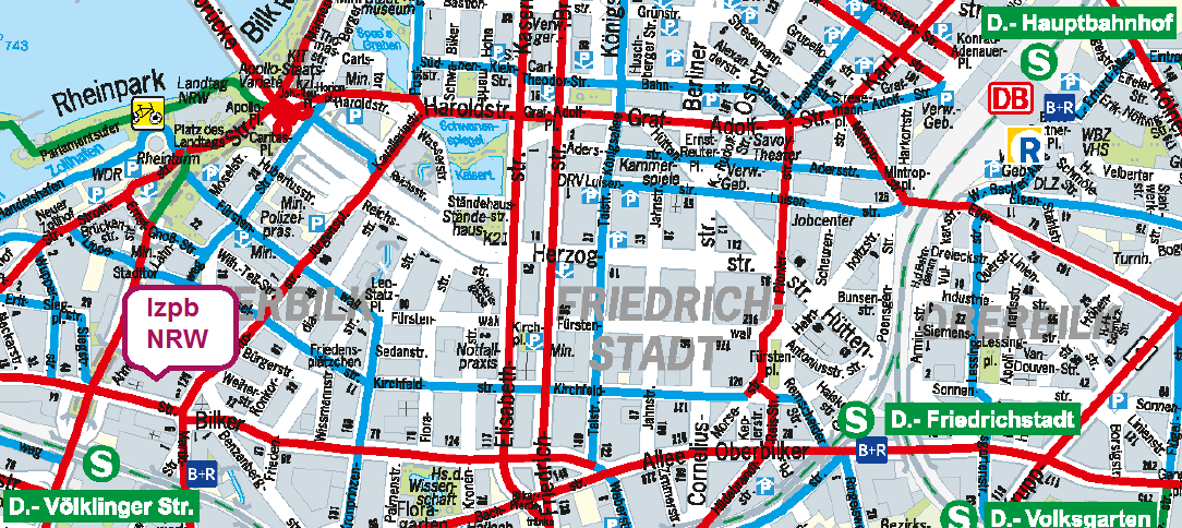 Ausschnitt aus dem Fahrradnetzplan der Stadt Düsseldorf